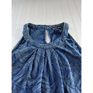 Cable & Gauge Women's Sleeveless Tank Top‎ Medium Blue Tropical Leaf Print